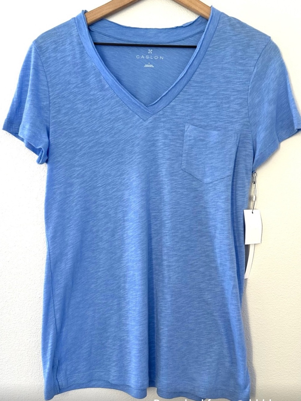 Caslon Heather Blue Cornflower V Neck Pocket Tee Short Sleeve